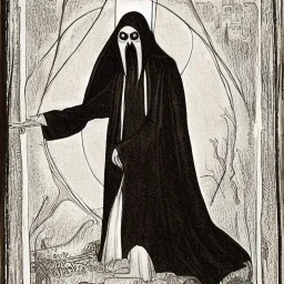 Greek Orthodox nosferatu vampire with a long beard made of tentacles with long arms and a robe made a human faces