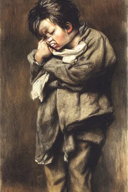 oliver twist, crying boy, oil on face, 1890 clothes