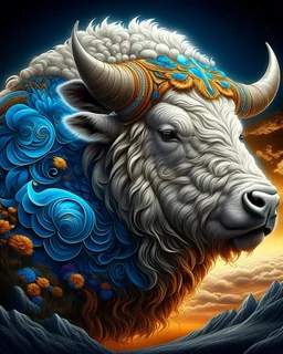 Reveal the majestic beauty of 'The Great White Buffalo' with a captivating visual representation, overflowing with precision, clarity, and vibrant colors. Utilize 4K resolution, the entire color palette, and meticulously emphasize patterns, delicate elements, and intricate textures, ensuring crystal-clear focus and seamless integration with quality standards and relevant keywords. "