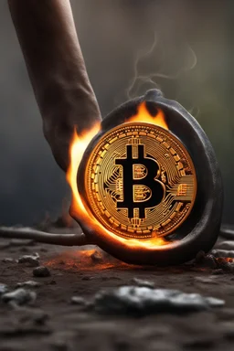 A Bitcoin logo is burned into the skin of a man's leg calve by an old branding iron, the kind that was used for animals. It's dramatic and happended in the moment, close view. It is still hot and steam can be seen from the burn mark. Hyper realistic photorealistic painting, dramatic, ultra detailed, cinematic lighting,