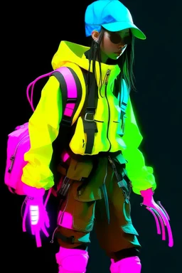 y2k, neon, fluo, cloth transparent, techwear, walkman, pop, origamu