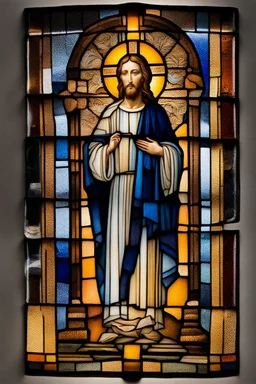 a multicolored, spectral, glass fragment, Jesus