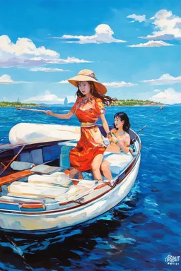 on the boat, japanese modern pop art