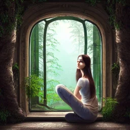 face with painting of open window and forest view covering entire face, 8k resolution, high-quality, fine-detail, intricate, digital art, detailed matte, volumetric lighting, illustration, octane render,