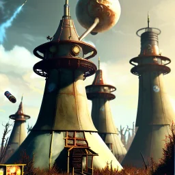 fallout 4, yurt city, spray paint, mongols, chalk,chimney, antennas, sattelite dish,warhammer, fantasy game art