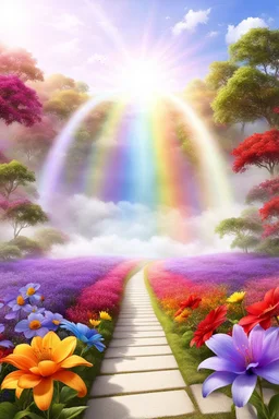 rainbow, colors, very beautiful, ,flowers garden,paradisiac angels