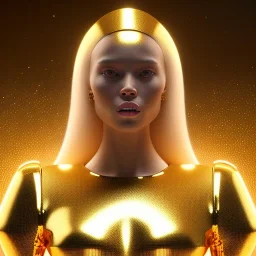 beautiful cosmic golden woman, long hair, nice smiling, magic glamour make up, delicate colors, beautiful glamour galactic golden dress, ultra sharp focus, 8k, unreal engine 5, extremely sharp detail, light effect, soft light atmosphere of a spaceship, smooth, full of details, face in front, complete vision of body