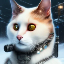 Cyberpunk Portrait of cyborg Scottish cat child with brown hair and with cute face, north pole snowy vibe , perfect composition, hyperrealistic, super detailed, 8k, high quality, trending art, trending on artstation, sharp focus, studio photo, intricate details, highly detailed, by greg rutkowski