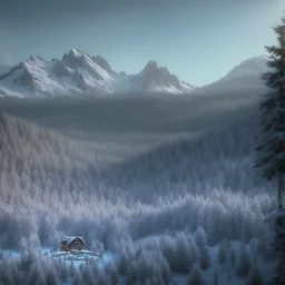 Snowy forest, sense of fear, Alps, mountain hut in the background, mystery, 8k, HD, cinematography, photorealistic, Cinematic, Color Grading, Ultra-Wide Angle, Depth of Field, hyper-detailed, beautifully color-coded, insane details, intricate details, beautifully color graded, Cinematic, Color Grading, Editorial Photography, Depth of Field, DOF, Tilt Blur, White Balance, 32k, Super-Resolution, Megapixel, ProPhoto RGB, VR, Halfrear Lighting, Backlight, Natural Lighting, Incandes