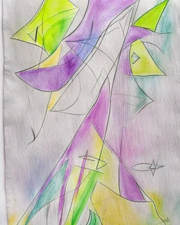 Abstract paul klee painting on watercolour paper with sketchy pencil outlines