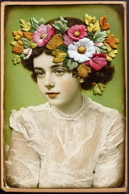 Joue avec des fleurs brodees, , tintype