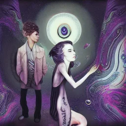 Boy alien and girl alien surrealism psychedelic