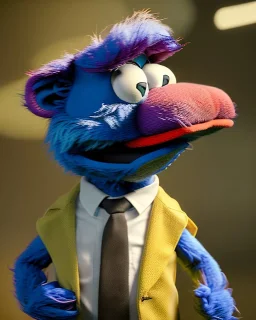 Realistic image, hybrid formed by simple Elmo muppet head and real human body, human arms and hands, Shirt and tie, concept art, smooth, unreal engine 5, god lights, ray tracing, RTX, lumen lighting, ultra detail, volumetric lighting, 3d, finely drawn, high definition, 4k.