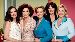 All the women characters of Workin' Moms: Kate Foster, Anne Carlson, Frankie Coyne, Jenny Matthews, Alice Carlson for a group photo by Helmut Newton