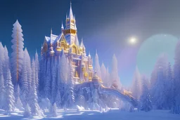  white and gold crystal castle，waterfall, winter snow flakessnow, northern Lights, full of details, smooth, bright sunshine，soft light atmosphere, light effect，vaporwave colorful, concept art, smooth, extremely sharp detail, finely tuned detail, ultra high definition, 8 k, unreal engine 5, ultra sharp focus