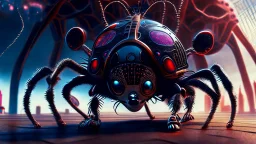 a spider mickey mouse hybrid, photorealism, movie screen capture, horror, sci-fi, retrofuturism,