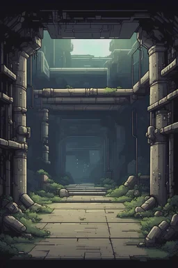 2d pixel art environement, old abandoned human underground military base. platform video game side scroller loopable background