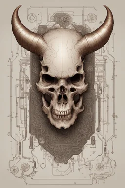 a devil's skull with circuitry for horns