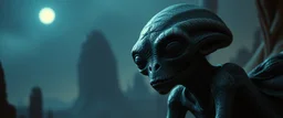 sleepy alien in the style of John Atkinson Grimshaw