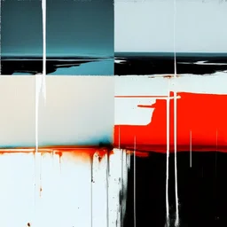 a contemporary minimalist abstract desolate flat landscape. large brush strokes and dripping paint. In style of Justin Mortimer and Phil Hale.