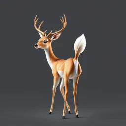 full body of a bald adult white tail deer, proud, heroic, chest out, tail upward, on flat background, in the style of 'My Little Pony' and adult Bambi, fantastic lighting, no spots