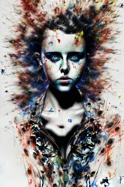 Danish singer MØ face, Abstract portrait by Yoji Shinkawa, Jackson Pollock