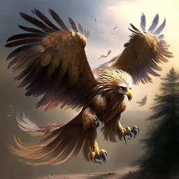 A beautiful Griffin with big and strong wings in flight