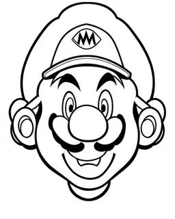 outline art for Mario coloring page, Japanese manga style, cartoon style, cute face, white background sketch style, full body is a must, only use outline, clean line art, no shadow, bold outline