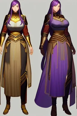 Young asian woman, anime barbarian character, purple hair, gold eyes, long hair gold jewelry, leather, vibrant color, highly detailed, art stations, concept art, smooth, unreal engine 5, god rays, ray tracing, RTX, lumen lighting, ultra detail, volumetric lighting, 3d, finely drawn, high definition, high resolution.