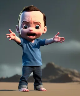 Sheldon cooper toddler, full body, dramatic lighting, angry, hyper realistic