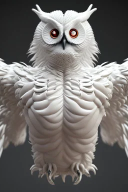 The Owlman Creature,white, highly intricate, Realistic photography, incredibly detailed, ultra high resolution, 8k, complex 3d render, cinema 4d.