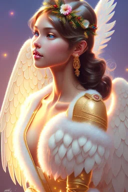 christmas sexy angel, gardenia flowers, colorful, cute, intricate, smiling, elegant, highly detailed, digital painting, artstation, concept art, smooth, sharp focus, illustration, art by artgerm and greg rutkowski and alphonse mucha