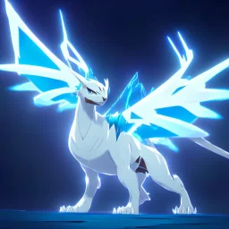 one ice and dragon type Pokemon, regal, blue and white in color scheme, fully visible, Ken Sugimori, Pokemon