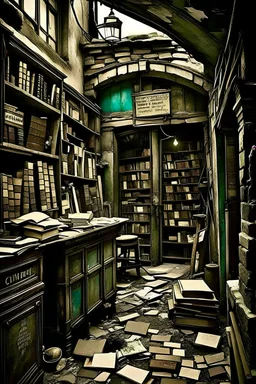 In the quiet cradle of an alley, a dilapidated bookshop stood, its weathered sign creaking softly in the wind. Dusty tomes lined crooked shelves, and the scent of ancient pages lingered in the air. A lone reader, with eyes filled with curiosity, unearthed a forgotten volume, awakening the stories that had long slumbered within the timeworn pages. , 4k , hdr