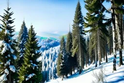 snow covered pine forest in the mountain