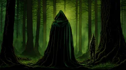 The hooded sorcerer and the king in the forest