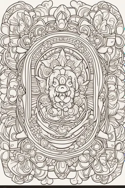 kids coloring page, mandala fully on page symmetrical, cartoon style, thick lines, low detail, no shading