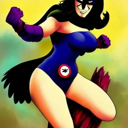 Epic full body picture portrait of busty atletic young beautiful Raven teen titans Frank Frazetta styles