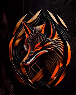 Fox logo minimlist cimetrico, lineal arte, intrincado, incredible work of art, black and orande, fondo negro, maximalist