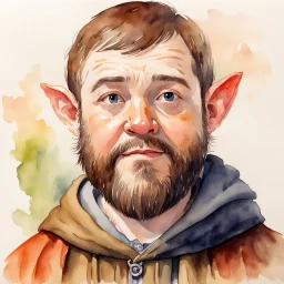 watercolour, illustration, portrait, halfling, friar, beard