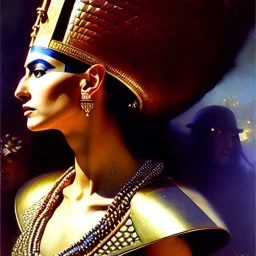 portrait beautiful face Nefertiti, busty,ancient metal armor balanciaga fashion clothe painting by gaston bussiere, greg rutkowski, yoji shinkawa, yoshitaka amano, tsutomu nihei, donato giancola, tim hildebrandt, oil on canvas, cinematic composition, extreme detail,fit full head inside picture,16k