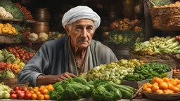 elderly male market trader selling many different types of vegetable, showing his head and upper body, perfect eyes, perfect anatomy, exquisite composition, beautiful detailed intricate detailed octane render, 8k artistic photography, photorealistic, soft natural volumetric cinematic perfect light, chiaroscuro, award-winning photograph, masterpiece, raphael, caravaggio, bouguereau