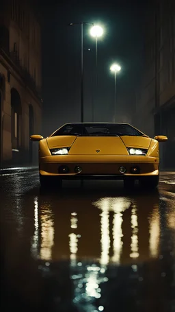 Lamborghini Diablo (1990–2001),rain,reflections,4k,raytracing,night,driving,1940s london background