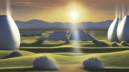 "The image depicts a vision of the future of energy. It shows a radiant sun rising above the horizon of nuclear energy, hinting at the potential balance between these two crucial technologies in the field of energy. The beautiful capture of the sun highlights hope and possibilities for achieving a more sustainable and clean future."