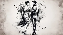 ink design of European woman and man, love