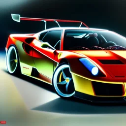 fullbody Drawing of ' Ferrari 612 GTO',intricate detail,andrea bonelli,Kilian Eng,Ohrai,evan lee,Aleksandr Sidelnikov,KyuYong Eom,three quarters frontal aerial view,toned colors,16k