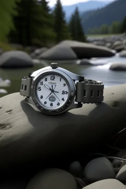 Create images portraying 31mm watches in outdoor settings, emphasizing their durability and water-resistant features. Showcase a watch on a hiking trail or by the water, highlighting its adaptability to various environments.