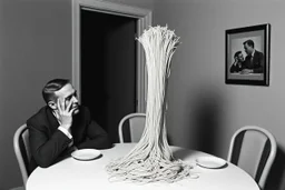 failing upwards, the spaghetti vent test, false pretense, madness resigns, surreal, classic surrealism, absurd, profound, dramatic, dada, minimalism, grainy color photograph,