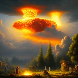 Jesus, on the background of a nuclear explosion, in the dark, darkness, photorealistic illustration, 8k