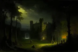 A dark palace in a nightmare realm painted by George Inness